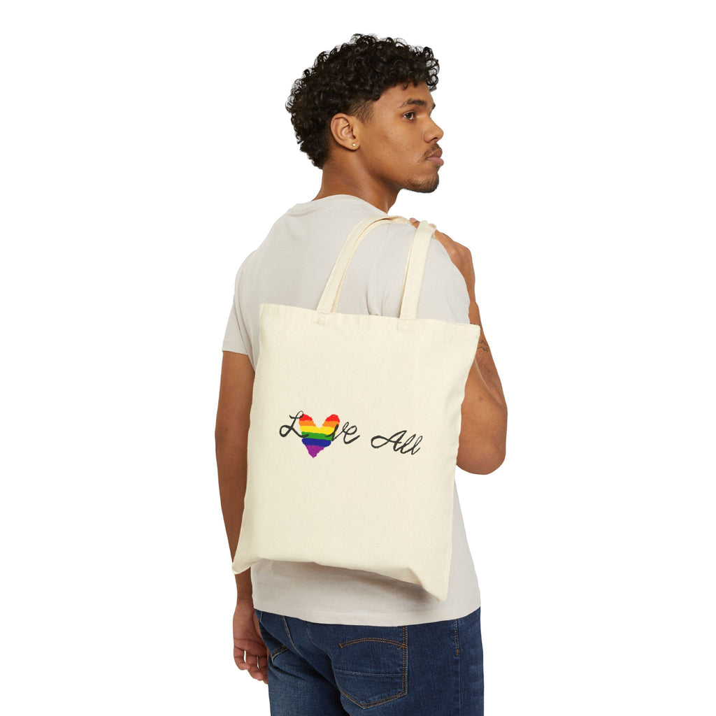 Love All Rainbow Heart Tote Bag - Pride Canvas Shopping Tote