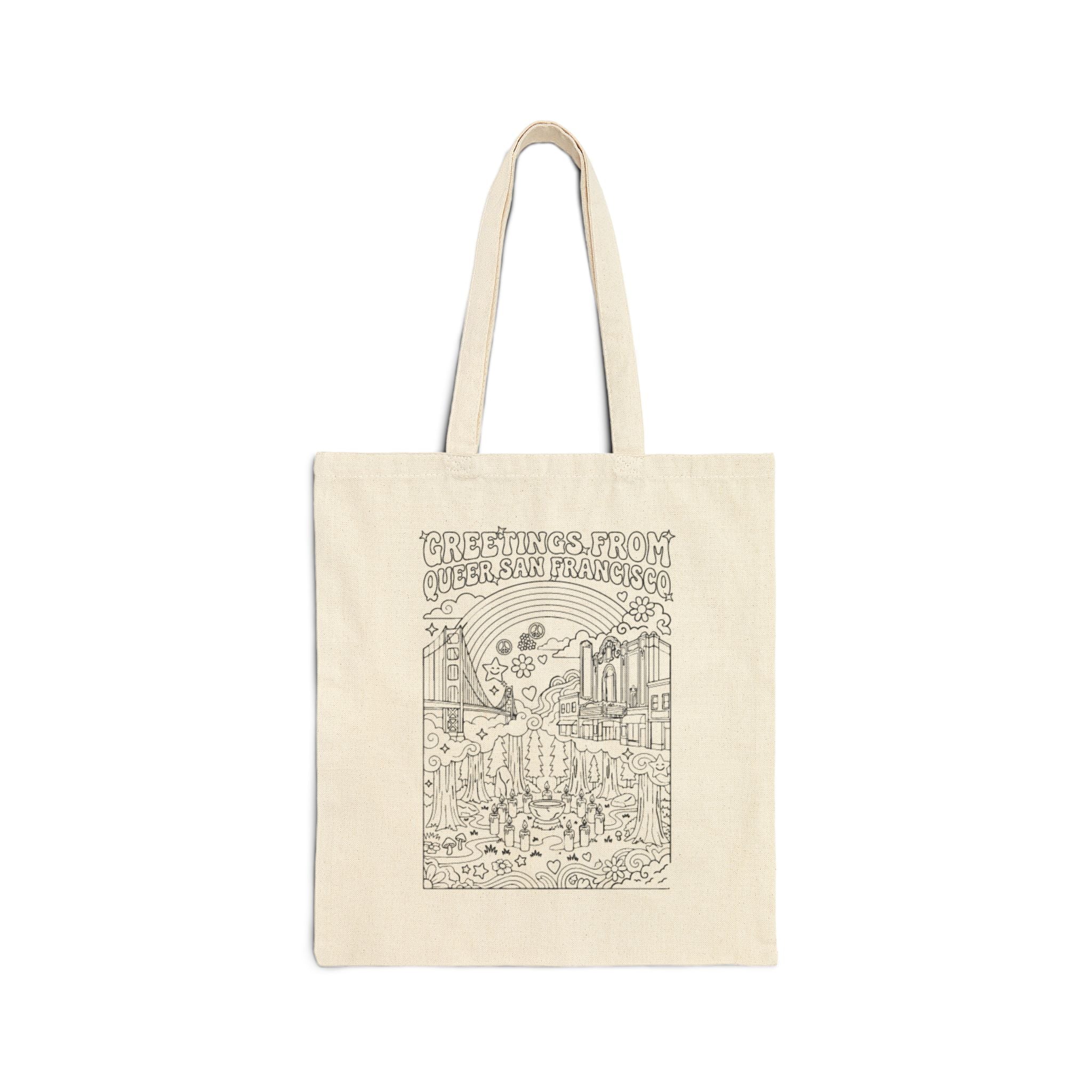San Francisco Postcard Canvas Tote — 'Greetings From' Illustrated Travel Bag