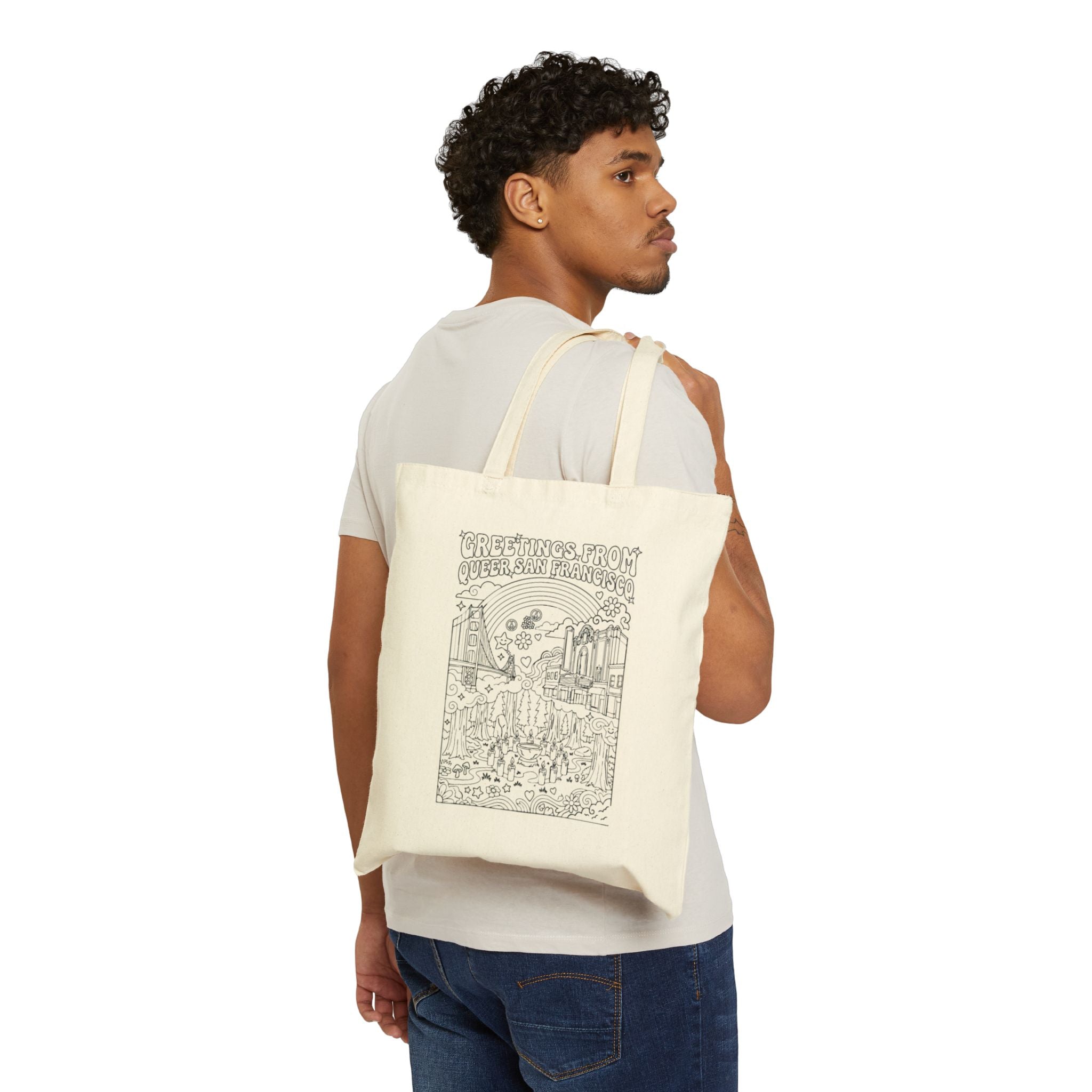 San Francisco Postcard Canvas Tote — 'Greetings From' Illustrated Travel Bag