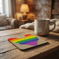4 Piece - LGBTQ Pride Month Corkwood Coaster Set Hand Painted Rainbow Heart