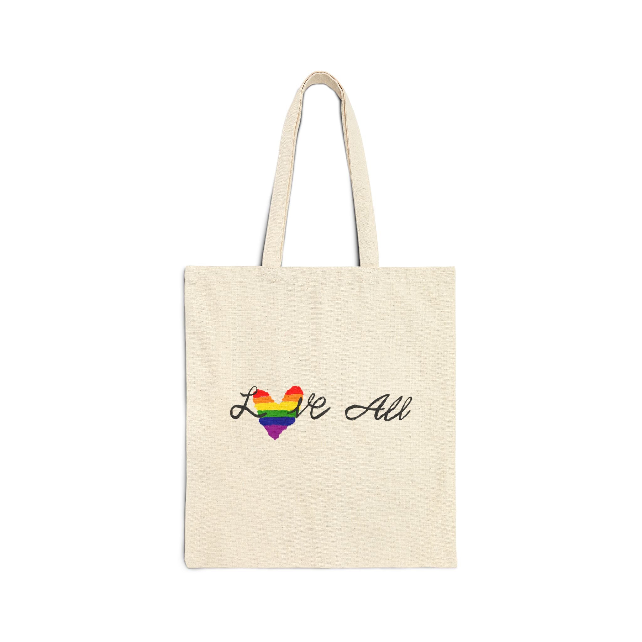 Love All Rainbow Heart Tote Bag - Pride Canvas Shopping Tote