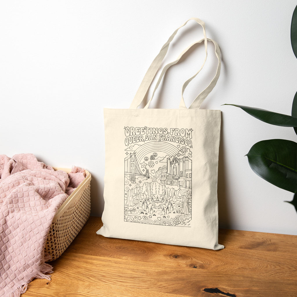San Francisco Postcard Canvas Tote — 'Greetings From' Illustrated Travel Bag